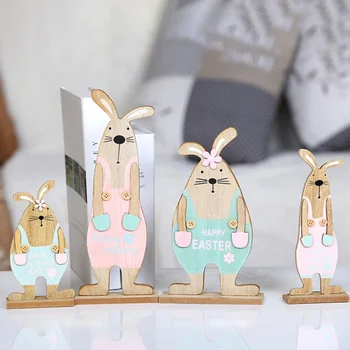 

Easter Wooden Bow Tie Rabbit Decoration Cute Sling Shape Bunny Wooden Craft Bow Tie Rabbit Animal Figurine Mascot Easter Gift