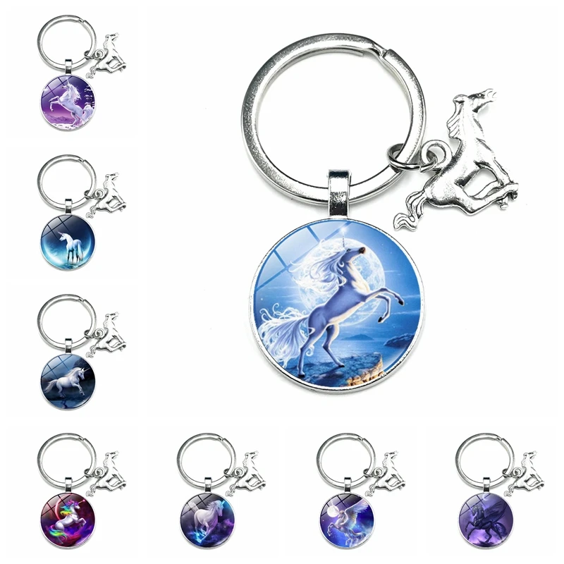 

1pcs Super Keychain Gift Fashion Personality Unicorn Crystal Glass Convex Horse Key Chain Wallet Jewellery