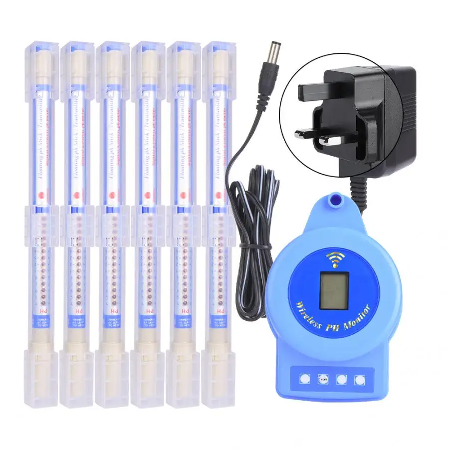 220V UK Plug РН-метр многоточечный беспроводной цифровой кислотный Измеритель Качества воды РН-монитор с 6 передатчиками рН-измерительный инструмент - Цвет: 220V UK Plug