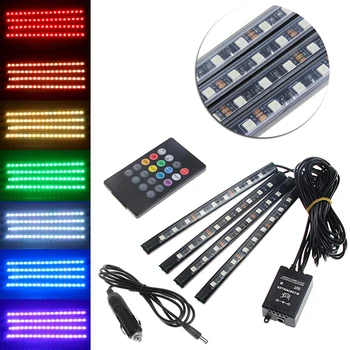 

9SMD Car Interior Floor RGB LED Strip Light Lamp Kit With Remote Music Control 28GC