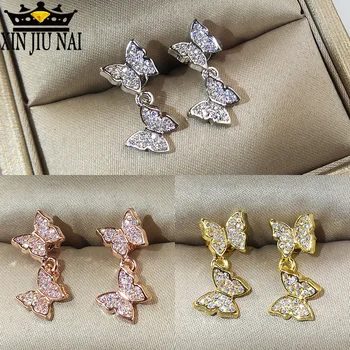 

925 sterling silver Shine Temperament Cute Butterfly Stud Earrings for Women New Trendy Charming Ear Stud Anniversary Earrings