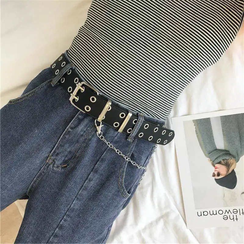 Леди ремень искусственная кожа женщин кожа waiststrap в стиле панк модные пояс с отверстиями