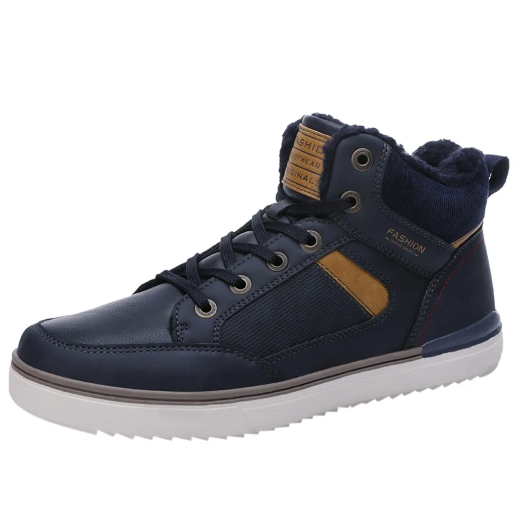 Winter Men Lace-Up Mountaineering Sport Shoes Keep Warm Mountaineering Snow Boot zapatos de hombre Dropshipping Casual Shoes - Цвет: Dark Blue