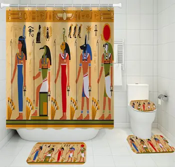 

Cartoon Ancient Greece Series Shower Curtain Set Anti-slip Mat Toilet Mat Shower Curtain U-shaped Floor Mat Home Bathroom Set
