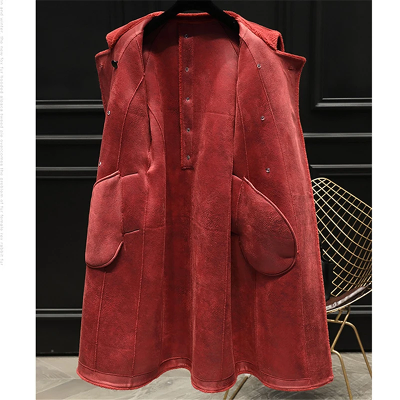 Овечья стрижка куртка Женская длинная секция Зимняя мода новая шерсть мех один длинный рукав ремень теплая шуба Tide hh0063