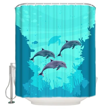 

Marine Pattern Blue Dolphin Modern Shower Curtain Waterproof Bathroom Shower Curtain With Hook Accessory Bathroom Accessories