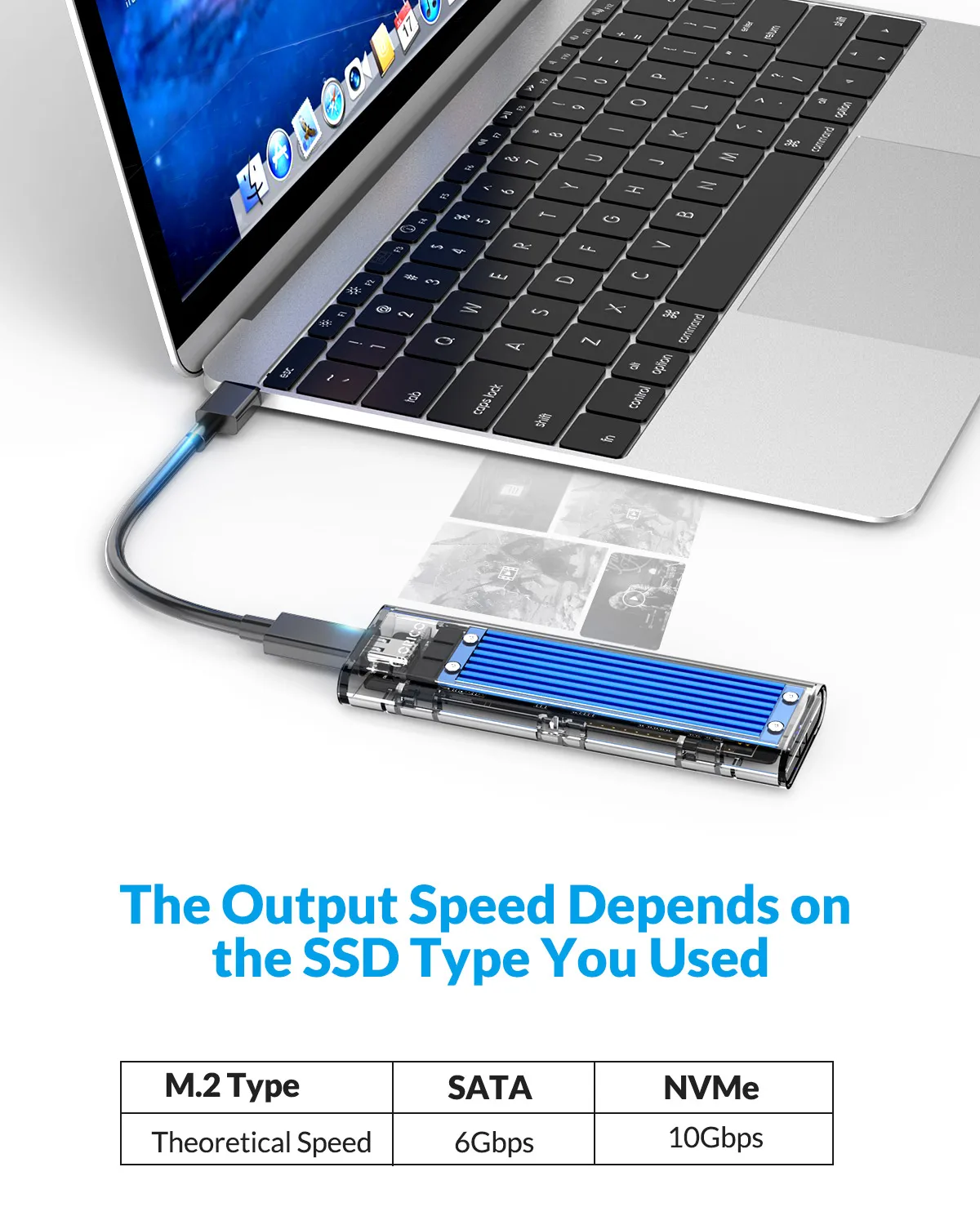 para USB C, Transparente, Gabinete de Disco