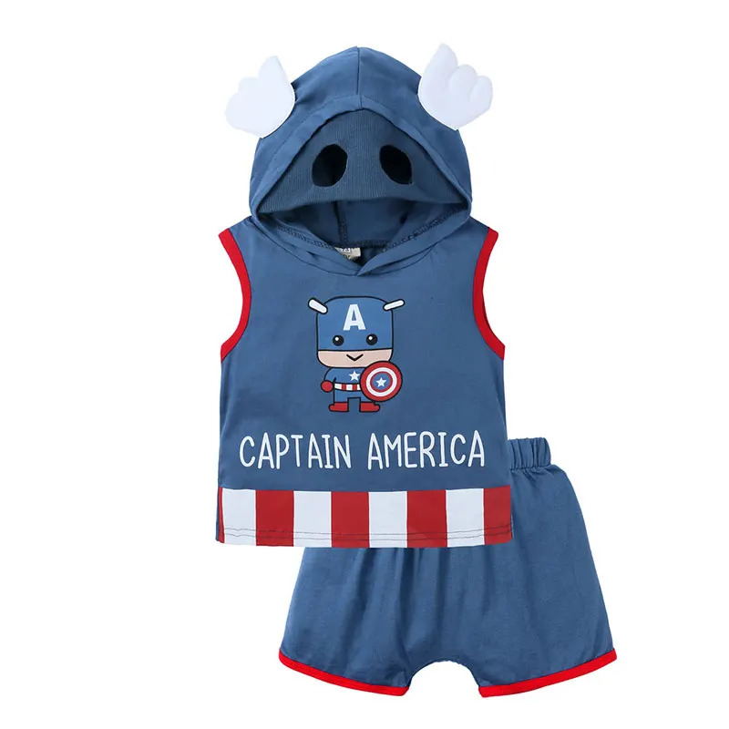 

Cartoon Newborn Baby Boy Clothes Set 2 Pcs Soft Cotton Sleeveless Hooded Tops+Shorts Summer Infant Clothing Sets 0-3 Years