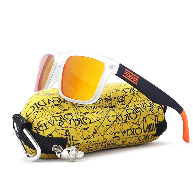 KDEAM солнцезащитные очки мужские Поляризованные квадратные рамки солнцезащитные очки классный оранжевый дизайн HD объектив UV400 уличные спортивные очки с оригинальным чехлом - Цвет линз: C7