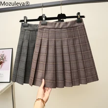 Mozuleva, Новое поступление, высокая талия, клетчатая юбка для женщин, Harajuku, трапециевидная плиссированная юбка, Студенческая безопасная подкладка, выше колена, мини-юбка