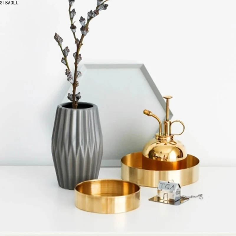 

Nordic Ins Style Copper Circular Storage Tray Sundries Metal Tray Brass Home Office Storage Kitchen Decoration Crafts Ornament