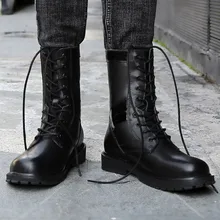 Мужская Уличная обувь размера плюс с круглым носком; ботинки с высоким голенищем; Цвет Черный; ботинки в байкерском стиле на шнуровке; удобные мужские ботинки с защитой от проколов; 7,18