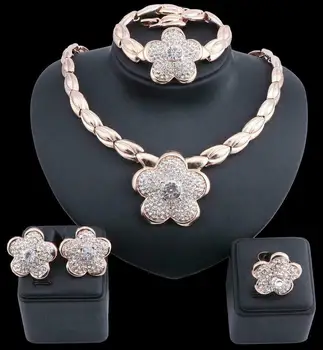 

Fashion Gold Africa Dubai Crystal Wedding Party Necklace Jewelry Stainless Steel Chocker Long Personalized