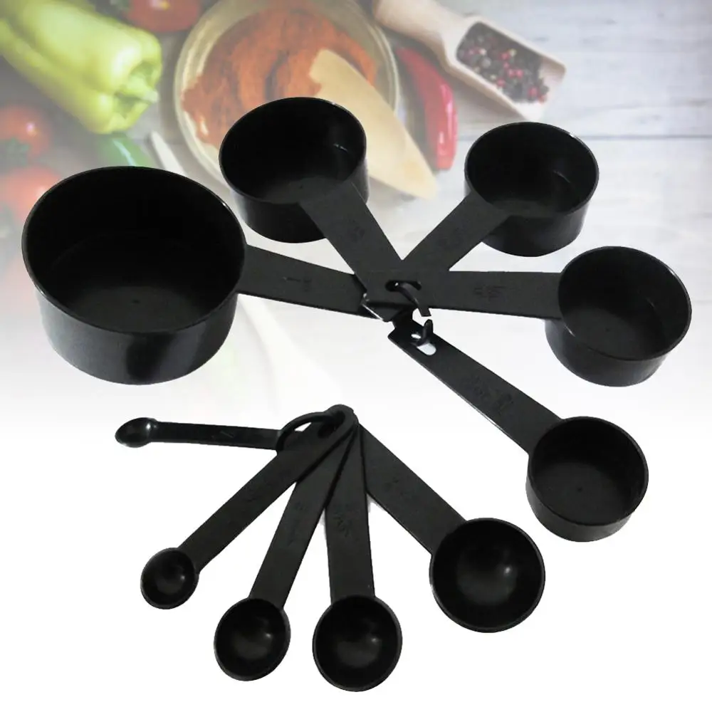 10Pcs Black Plastic Measuring Spoons Cups Set Tools Measure For Baking Coffee 0.6/1.2/2.5/5/7.5/15/62/83/125/250 Kitchen Gadget