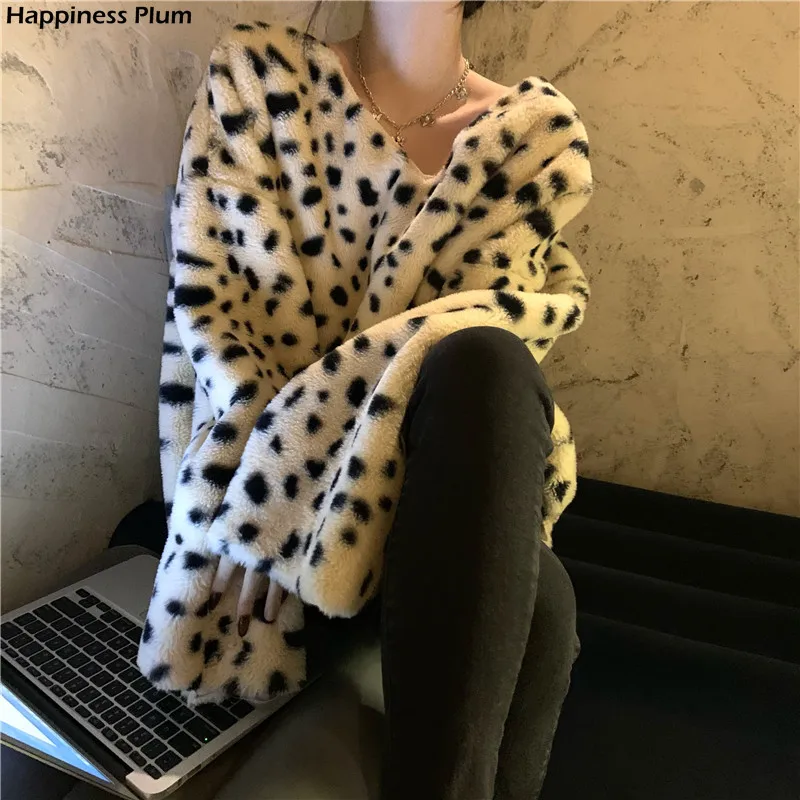 

Loose Lazy V Neck Leopard Sweatshirt Women Print Lantern Long Sleeve Polka Dot Hoodies Pullovers Top Wild Autumn Coat Retro