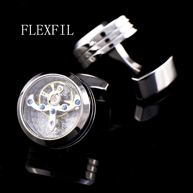 

FLEXFIL jewelry fashion brand of shirts cufflinks Silver movement cufflink wedding button male high quality free shipping