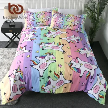 

BeddingOutlet Unicorn Gallop Bedding Sets Pastel Rainbow Stripes Comforter Cover Magical Horse Bed Set 3pcs Kids Gifts Bedspread