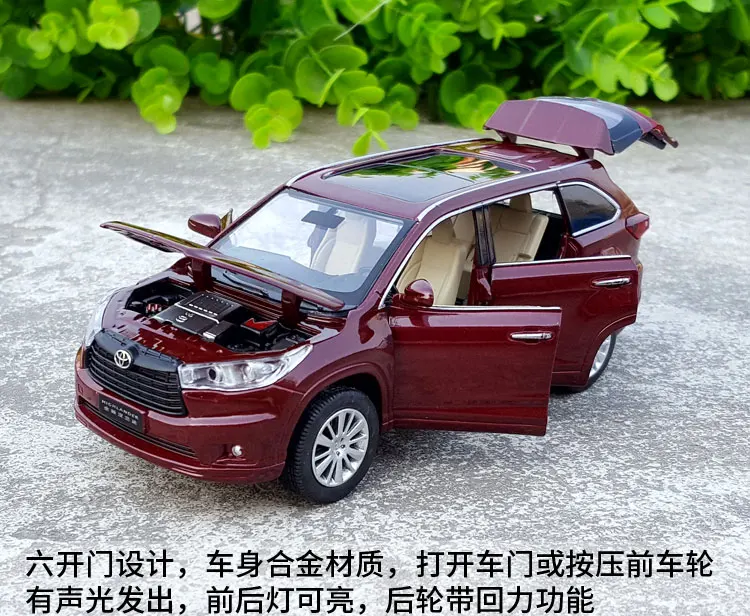 

1:32 Scale Diecast Alloy Metal SUV Car Model For TOYOTA Highlander Collection Model Off-road Vehicle Sound&Light Pull Back Toys