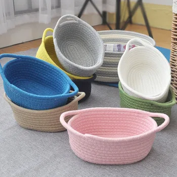 

Nordic Cotton Rope Woven Storage Basket with Handles Dirty Clothes Laundry Baskets Desktop Sundries Organizer Home Accessories