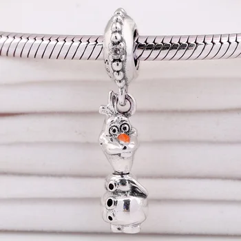 

New 925 Sterling Silver Bead Charm Black & Orange Enamel Frozen Olaf Pendant Beads Fit Pandora Bracelet Bangle DIY Jewelry