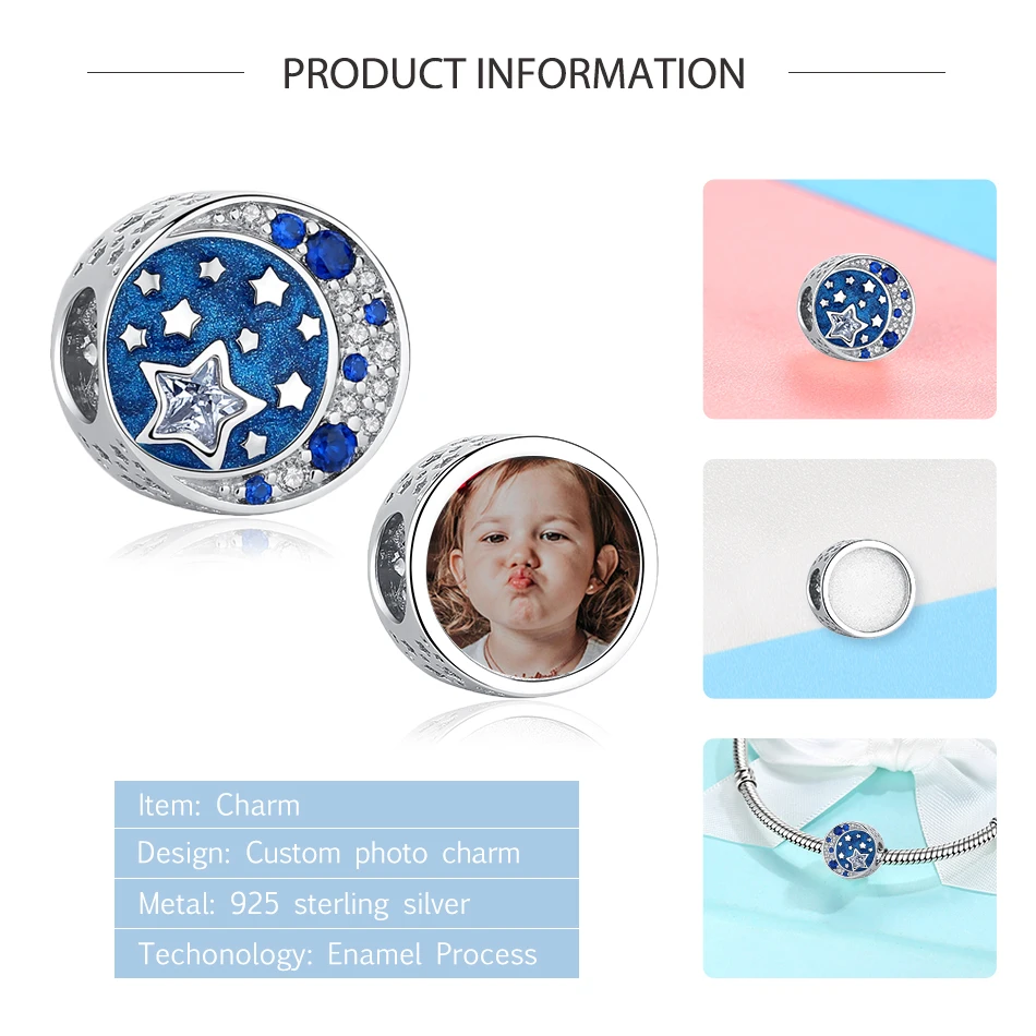 ELESHE 925 Sterling Silver Charm Custom Photo Crystal Beads Fit Original Charm Bracelet DIY Accessories Women Jewelry