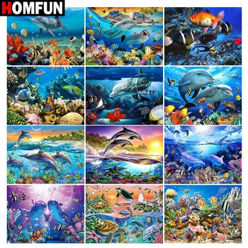 

HOMFUN DIY Diamond Painting "Dolphin ocean scenery" Full Drill Square Round Diamond Embroidery 5D Cross Stitch Decoration Home