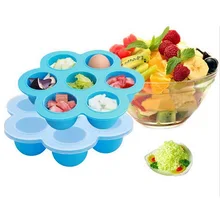 7 Holes Reusable Silicone Baby Food Freezer Tray Crisper Egg Bite Mold BPA Free Storage Baby Food Storage Containers With Lid
