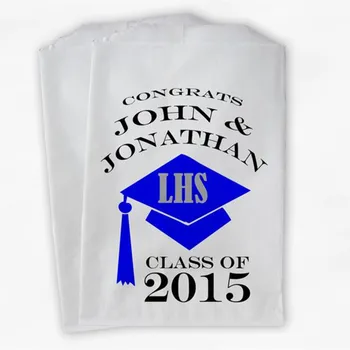 

Custom 2020 Graduation Cap Personalized Candy Buffet Bags - Blue & Silver High School Grad Favor Bags in School Colors