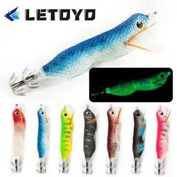 12g 80mm Squid Jigging Fishing Lure  Wood Shrimp Bait With Squid Hook Artificial Luminous Saltwater Octopus Bait Sea 2021