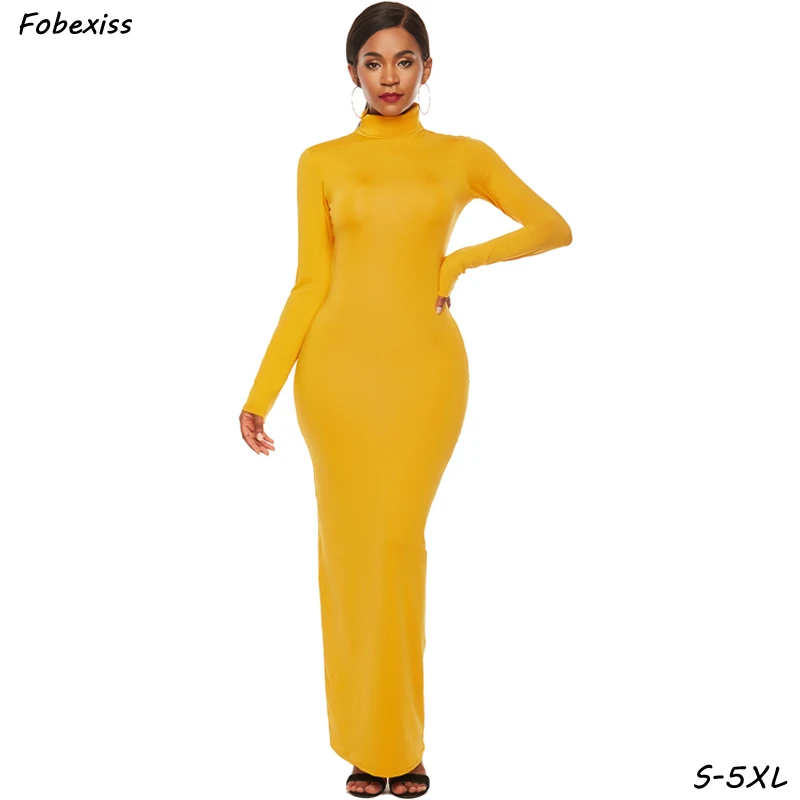 

Maxi Autumn Dress Women 2019 Long Sleeve Turtleneck Elegant Party Yellow Dress Women Plus Size 5XL Bandage Bodycon Robes c.h.i.c
