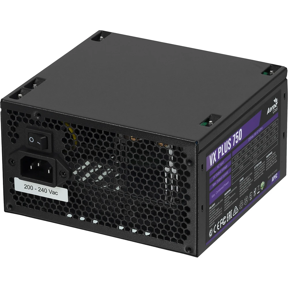 Блок питания Aerocool ATX 750W VX PLUS 750W(24+4+4pin) APFC 120mm fan 4xSATA RTL