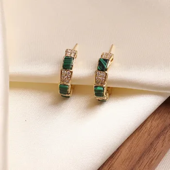 

2020 Korean New Design Fashion Jewelry Green Acrylic Micro Inlay Zircon Earrings Elegant Female Round Earrings