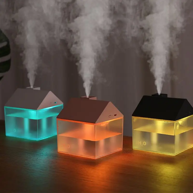

250ML Little House Pattern Air humidifier Ultrasonic Mist Maker Aroma Essential Oil Sprayer with USB Night Light Mini Fan