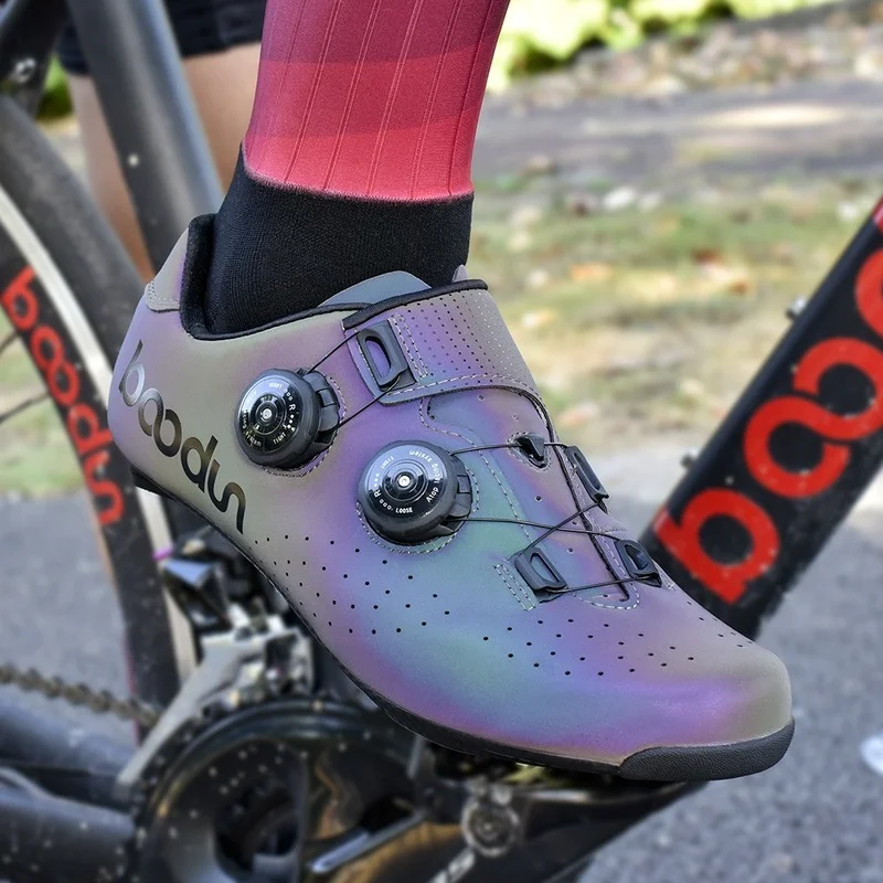 Boodun Men Dazzling Carbon Road Cycling Shoes Ultralight Selflocking