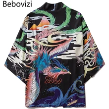Bebovisi Harajuku японский Феникс печати повседневное кимоно уличная Мужская Женская мода кардиган китайский стиль тонкий халат одежда