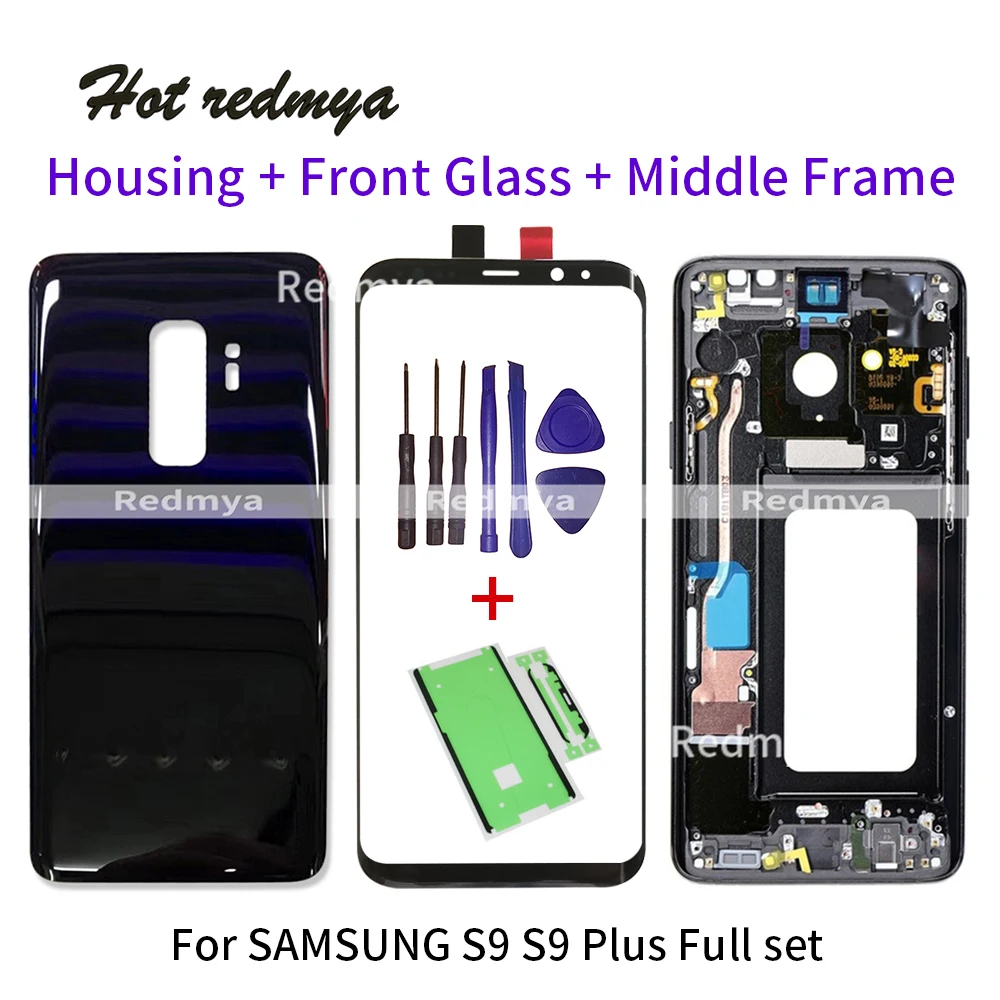

For Samsung Galaxy S9 G960F Metal Middle Frame Housing Bezel Front Chassis Frame+ Battery Back Cover+ Front Screen Glass Lens