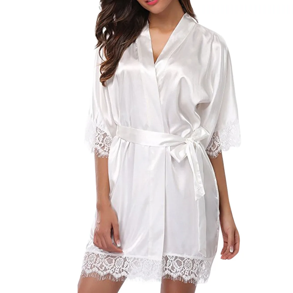 Горячая шелковая ночная Домашняя одежда PajamaWomen атласная пижама 2 шт. Пижама Халат атласная кружевная Пижама для сна