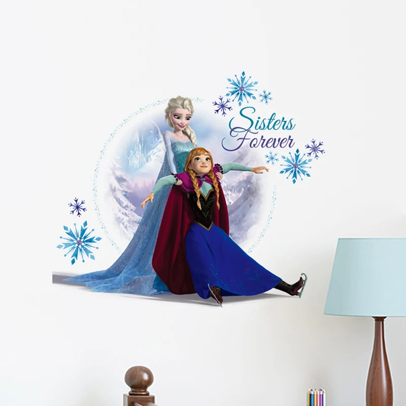 Disney Frozen 2 Elsa Anna Princess Snowflake Wall Stickers For Home Decor Kids Rooms Wall PVC Art Funny Cartoon Movie Decals