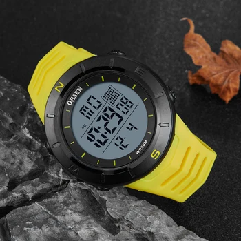 

Digital LED Men Sport Watch Stopwatch OHSEN 50M Diving outdoor Militar man Wristwatch Yellow Fashion bracelet Watch montre homme
