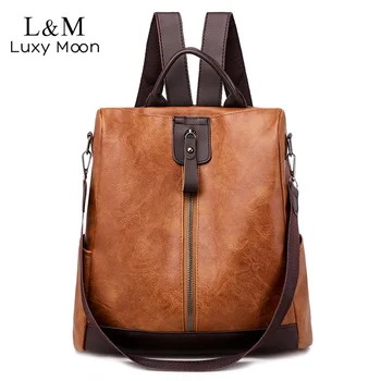 

High Quality Leather Backpack For Women Multifunction Vintage Backpacks Female Big Anti Theft Travel Bag Sac mochila Hot XA575H