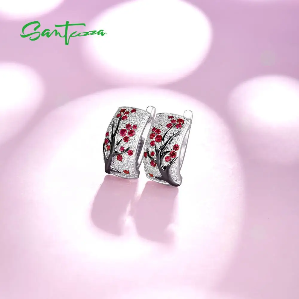 Santuzza Orecchini da donna in argento Sterling 925 con zirconi cubici e rami di albero, Argento sterling Zirconia cubica, Spinello verde
