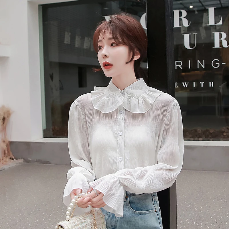 Victorian Shirt Xiaolizi French Elegant Women Shirt Beige Casual Shirt Spring Shirt 3018 Lantern Sleeve Shirt Ruffle Skirt Loose Top