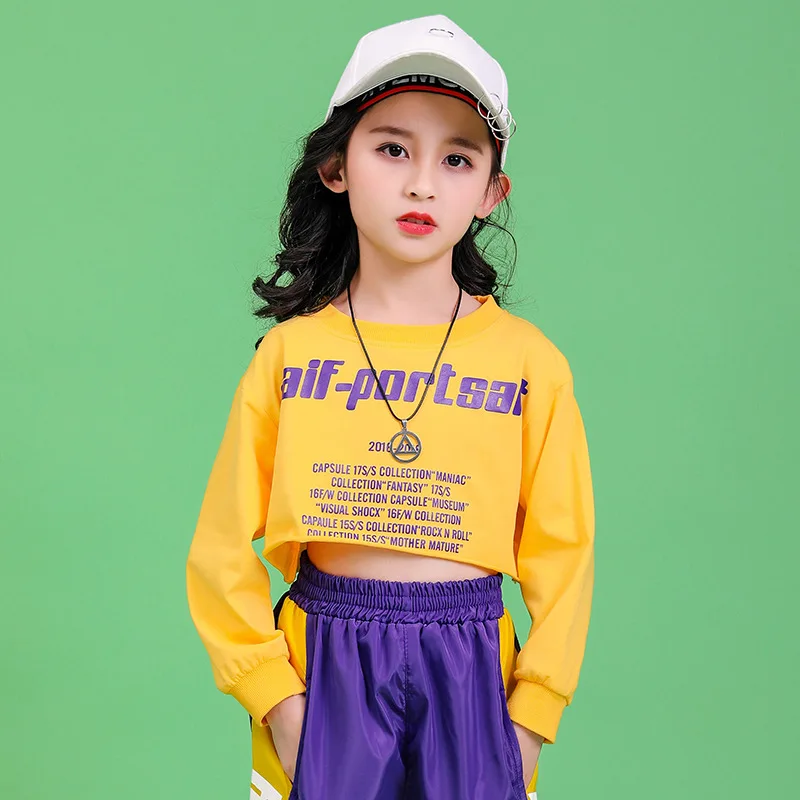 Jazz Dance Costumes Hip Hop Kids Long Sleeve Hooded Crop Top Jogger Pants Girls Hiphop Clothes Street Dance Stage Show Wear (13)