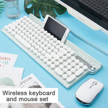 

Waterproof Charge Wireless Keyboard and Mouse Set Silent Keyboard As Phone Stand Suspension Round Key Cap Keyboard PC Keyboards
