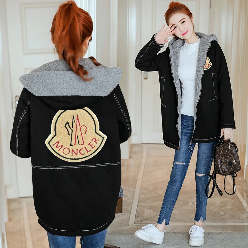 

2019 Autumn And Winter New Korean Large Size Dress Lambs Wool Jeans Coat Fat Mm Loose-Fit Casual Long Sleeve Cotton-padded Cloth