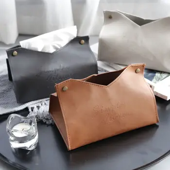 

2020 Leather Tissue Box Holder Cover Napkin Case Table Car Room Office Elegant New PU Tissue Boxes