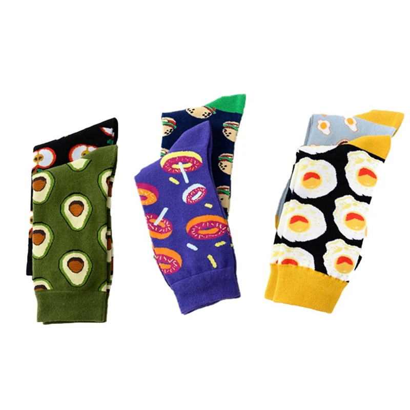 1 Pari Новая мода унисекс счастливые мужские носки и женщины искусство абстракция креативные продукты шаблон пончик торт тост пашот носки с яйцами
