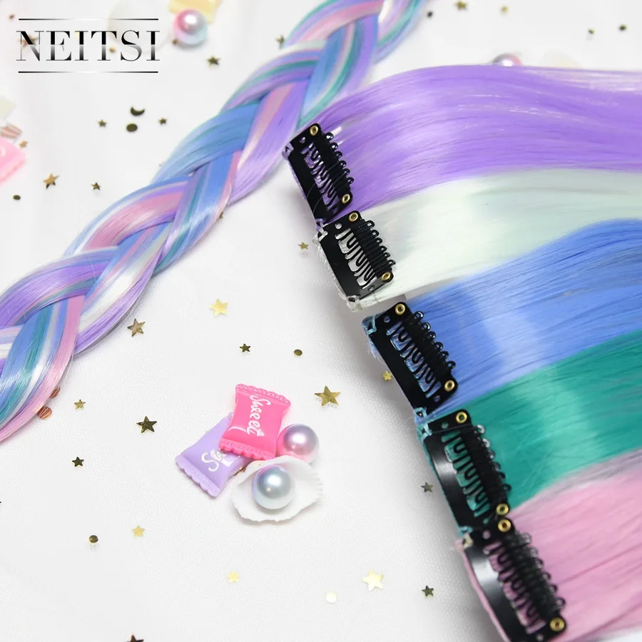 Neitsi 20 ''один набор Прямой зажим-невидимка в одной части синтетические волосы для наращивания Радужный цвет красочные волосы 5 цветов 10 шт./компл - Цвет: T4/27/30