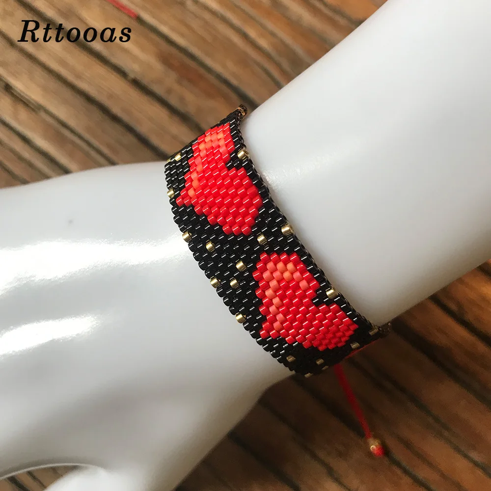 Rttooas moda mujer niñas brazalete hecho a tejido telar MIYUKI Delica cuentas pulsera corazón encantador joyería regalos Chic|Pulseras de amuleto| - AliExpress