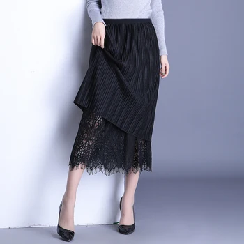 

Long Skirts with Elastic Waist for Office Lady Sexy Black White Lace Maxi Skirts Women Summer 2020 Vintage A-line Skirt Female